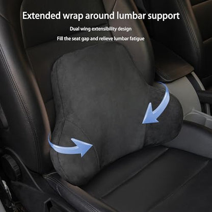 Lumbar Support Pillow for Car, Soft Memory Foam and Suede Cover, Back Support for Car Drivers and Passengers