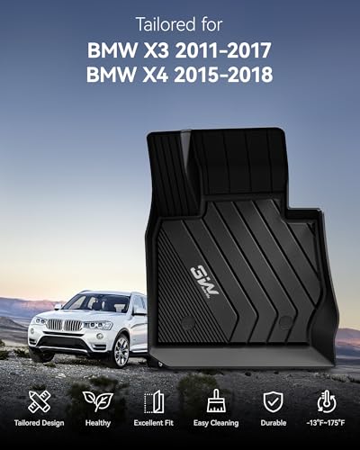 3W Floor Mats Compatible for BMW X3 F25 2011-2017 / BMW X4 2015-2018 xDrive28i/28d/35i/M40i Custom Fit TPE All Weather Floor Liner for 1st and 2nd Row Full Set Car Mats, Black - style: 2) X3 2011-2017 | Floor Mats