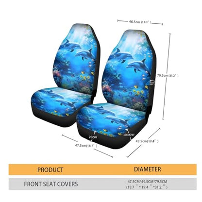 Talayituse Dolphin Fish Coral Print Car Seat Cover Vehicle Bucket Seat Cover 2pcs/Set Auto Front Seat Covers for Most Cars SUV Sedan Comfortable Car Seat Protector