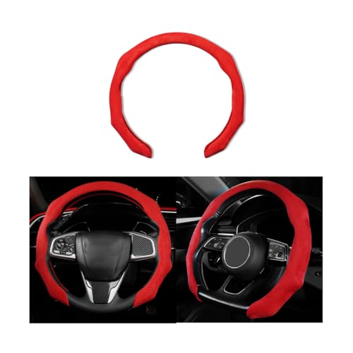 Mandark Car Steering Wheel Cover, Suede Sport Vehicle Steer Wheel Protector Fitting 15 Inch, Non-Slip Comfortable Automotive Interior Decoration Accessories, Universal for Most Cars (Red) - color: Red
