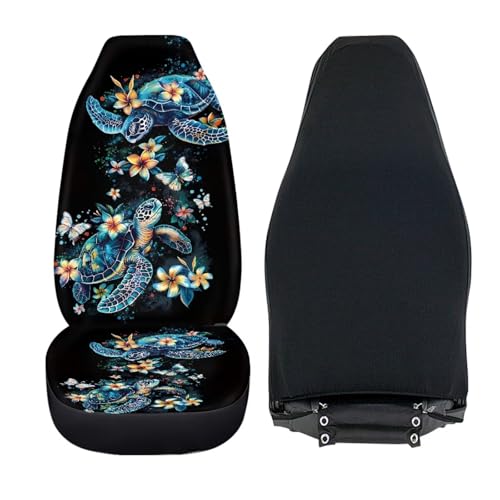 Car Seat Cover Set of 2 Car Seat Covers,Breathable Soft Bucket Seats High Back Seats Protector Cushion Universal Fit Most Vehicle Interior Set(Blue Sea Turtle with Fresh Flowers 51) - color: Blue Sea Turtle with Fresh Flowers 51