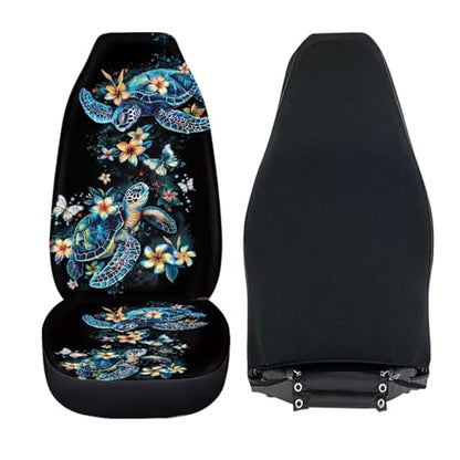 Car Seat Cover Set of 2 Car Seat Covers,Breathable Soft Bucket Seats High Back Seats Protector Cushion Universal Fit Most Vehicle Interior Set(Blue Sea Turtle with Fresh Flowers 51) - color: Blue Sea Turtle with Fresh Flowers 51