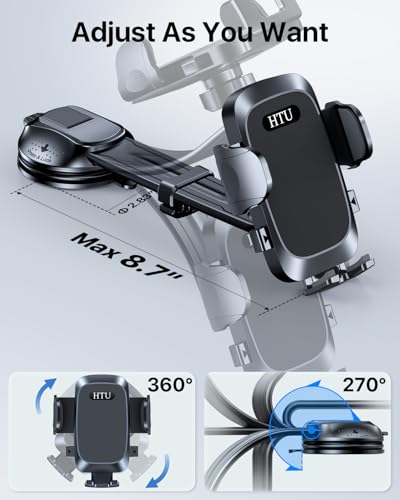[True Military-Grade Car Phone Holder [2026 Upgraded Strongest Suction & Vent Clip] Cell Phone Car Mount for Dashboard Windshield Vent Truck Cradle Dash Stand,(Black)