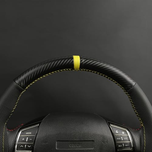 Elegant Steering Wheel kit Wrap, Matte Carbon Steering Wheel Cover and Microfiber Leather, Hand Stitched, Universal Size with Centering Mark.Yellow - color: Yellow Thread