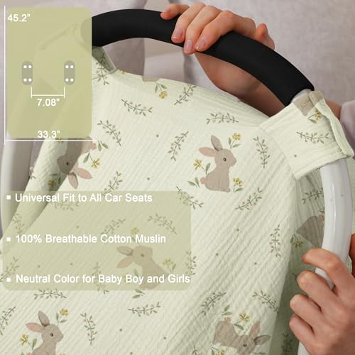 100% Muslin Cotton Car Seat Cover Baby, Carseat Canopy Cover, Universal Fit Stroller Covers for Boys and Girls (Cute Rabbit) - color: cute rabbit
