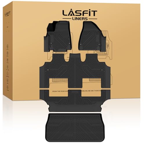 LASFIT Floor Mats&Trunk Cargo Liners for Chrysler Pacifica Hybrid 7-Seater 2017-2026 (Not Fit STO-n-Go Seating) All Weather TPE Mat Floor Liners for Pacifica 2021 2022 2023 2024 2025 2026 Accessories - size: 2017-2026|For Pacifica Hybrid|Floor&Cargo Mats