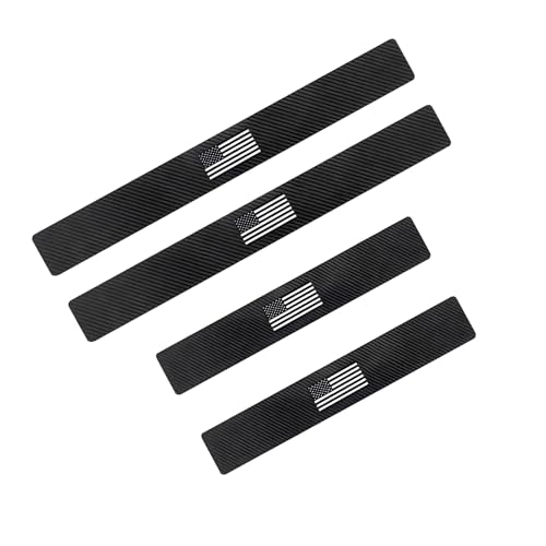 4 PCS Car Door Sill Protectors, American Flag Carbon Fiber Leather Decoration Strip, Waterproof Anti-scratch Guard with Self-adhesive, Universal for Front and Rear Door Entry (Black)