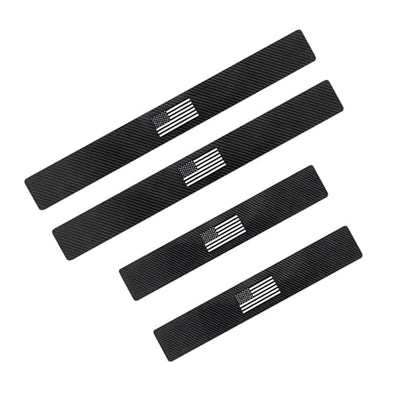 4 PCS Car Door Sill Protectors, American Flag Carbon Fiber Leather Decoration Strip, Waterproof Anti-scratch Guard with Self-adhesive, Universal for Front and Rear Door Entry (Black)