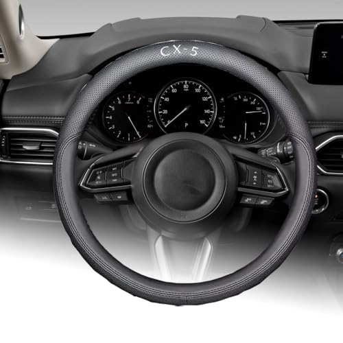 Custom Interior Accessories for Mazda CX-5 CX5 2017 2018 2019 2020 2021 2022 2023 2024 2025 2026 Steering Wheel Covers Leather Sporty Racing Faux Comfortable Handle 1Pcs/Set(Black Stitching) - color: Black stitching, size: CX-5 2017-2026