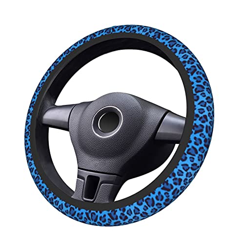 Blue Leopard Steering Wheel Covers,Universal 15 Inch Non Slip Auto Car Accessories, Soft Steering Wheel Protector for Men & Women
