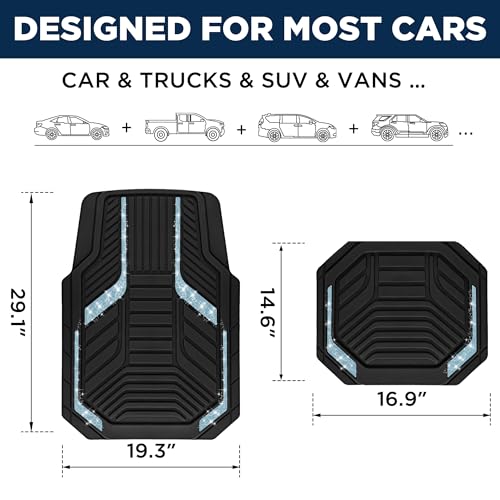 PIC AUTO Car Floor Mats, Light Blue Sparkly Crystal Bling Glitter Car Mats Set, Front and Rear Heavy Duty Rubber Car Mats with Anti-Slip Backing, All Weather, Trim-to-Fit for SUVs, Trucks, Sedan, Vans - color: Light Blue Glitter