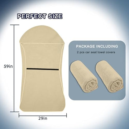 Car Seat Towel Cover, 2 Pack Universal Front Seat Protector for Cars, SUVs and Trucks, Sweat Towel Car Seat Cover for Gym, Yoga, Swimming, Pets and Family Travel, Beige - color: Beige