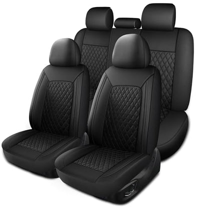 HChengkikz Leather Car Seat Covers, Breathable and Waterproof Seat Cover Full Set, PU Premium Universal Fit Automotive Airbag Compatible for Cars Sedans SUVs Vans and Trucks (Full Seat, Black) - color: N1 Black, size: Full Set