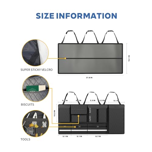 Backseat Hanging Organizer with Large Storage Bags | PU Leather, Large Capacity | Adjustable Straps, Waterproof & Collapsible | Universal Fit for SUVs, Sedans & Trucks | Black, 37.8" x 18.1" - P810 - color: Leather-Black