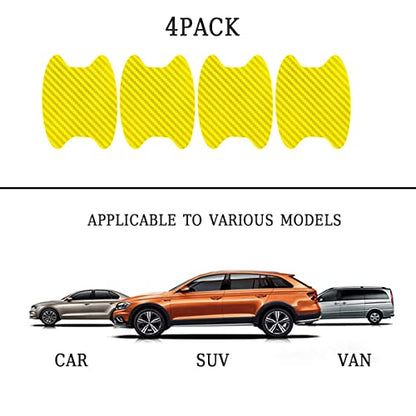 4PCS Car Handle Cup Stickers, Carbon Fiber Scratch Auto Protective Film, Non-Marking Bowl Protector, Universal for Most Cars, SUV, Van (Yellow/4PCS) - color: Yellow/4PCS
