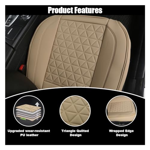 Leather Car Seat Cover, Auto Front Bottom Seat Cover Luxury Car Seat Protector Anti-Slip Waterproof Cushion Cover with Storage Pocket, for Most Cars, Trucks, SUVs (Beige) - color: Beige