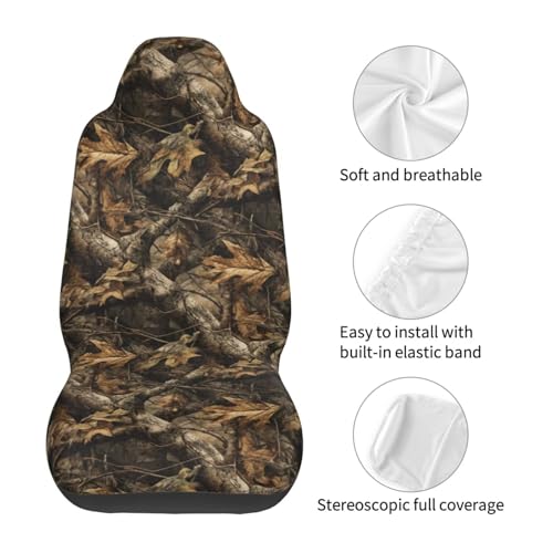 Auto Seat Covers Brown Leaf Camo Front Seat Protector Fit for Most Cars, Sedan, SUV, Van Hunting Camouflage 2 Pcs Bucket Seats Cover, Machine Washable and Soft - color: Camouflage Leaf