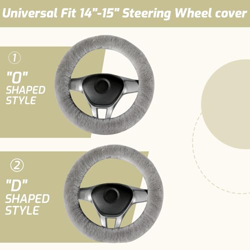 AEGIS Cover Sheepskin Steering Wheel Cover Premium Luxury AUS Genuine Merino Wool All-Season Non-Slip for Cars Fits 14.5-15.5" Wheels (Steel Grey) - color: SG