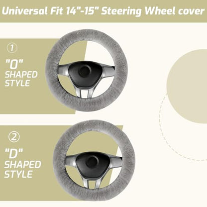 AEGIS Cover Sheepskin Steering Wheel Cover Premium Luxury AUS Genuine Merino Wool All-Season Non-Slip for Cars Fits 14.5-15.5" Wheels (Steel Grey) - color: SG