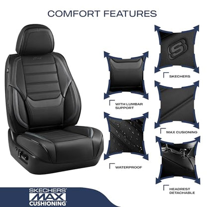Skechers MAX Cushioning Seat Covers,Memory Foam Leather Car Seat Covers,Waterproof Car Seat Protector Front Seats,Car Seat Cushion Airbag Automotive Universal Fit for Most Cars,Vans,Trucks,SUV,Black