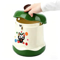 Cute Mini Desktop Trash Can - Small Desk Garbage Bin with One-Touch Press Lid - 6.3 Inch Plastic Waste Basket for Home Office, Bedroom, Vanity, Car - Cat Design (Green)
