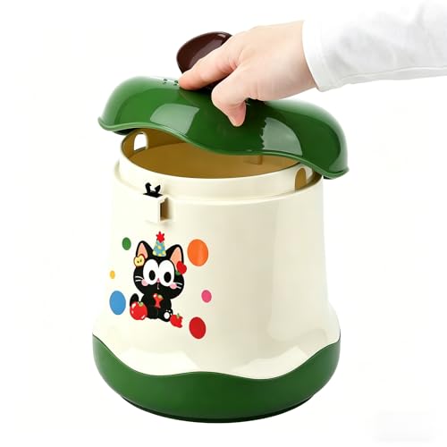 Cute Mini Desktop Trash Can - Small Desk Garbage Bin with One-Touch Press Lid - 6.3 Inch Plastic Waste Basket for Home Office, Bedroom, Vanity, Car - Cat Design (Green)