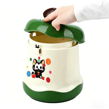 Cute Mini Desktop Trash Can - Small Desk Garbage Bin with One-Touch Press Lid - 6.3 Inch Plastic Waste Basket for Home Office, Bedroom, Vanity, Car - Cat Design (Green)