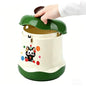 Cute Mini Desktop Trash Can - Small Desk Garbage Bin with One-Touch Press Lid - 6.3 Inch Plastic Waste Basket for Home Office, Bedroom, Vanity, Car - Cat Design (Green)
