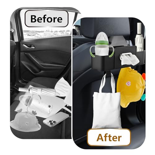 Back Seat Car Organizer, Multifunctional Car Seat Back Storage Box with Hook Tissue Box Cup Holder can Hold Phone Drinks Handbag fits Most Vehicles(COLOR:Black)