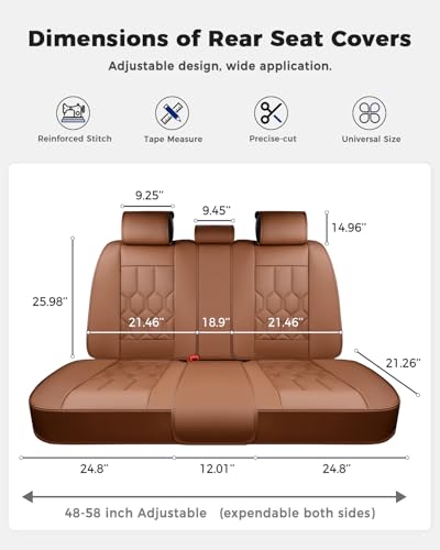 Huidasource Seat Covers Full Set, Universal Fit for Most Cars SUVs Trucks, Full Coverage Leather Automotive Seat Cover, Airbag, Cupholder Compatible, Seat Function Retain, Velcro Adjustable, Brown - color: FS: Brown, size: Full Set