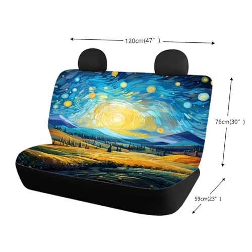 Van Gogh Style Oil Painting Car Seat Cover Bench Seat Covers for Trucks Car Accessories Split 2 Pack Rear Seat Covers for SUV - color: 1 Van Gogh Oil Painting