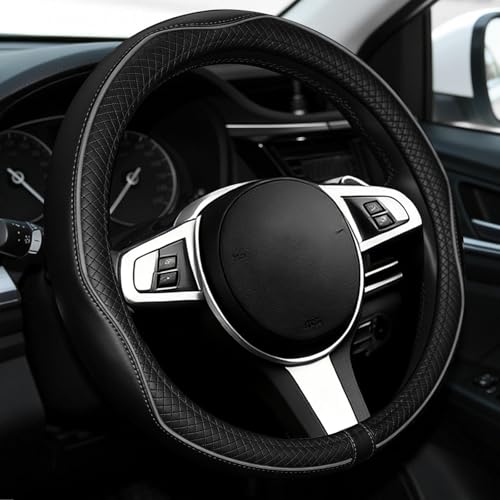 NBTEPEM Customized Auto Car Steering Wheel Cover for Toyota, Microfiber Leather Steering Wheel Covers with Anti-Slip Lining, Breathable, Safety, Soft, Sports Style (Black with Grey Line) - color: Black with Grey Line