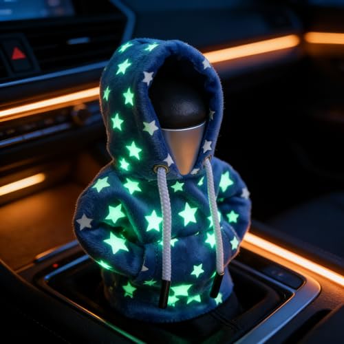 Car Gear Shifter Shift Knob Hoodie Cover Star Glow in The Dark Universal Funny Mini Automotive Interior Accessories for Gearshift, Blue - color: Blue