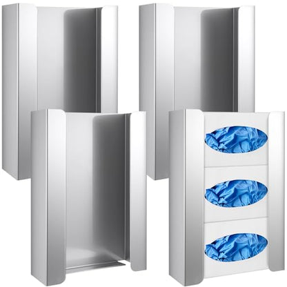 Blulu 4 Pack Glove Box Holder/Dispenser Stainless Steel Triple Wall Mounted Glove Box Organizer, 9.84" H x 14.96" W x 3.74" D