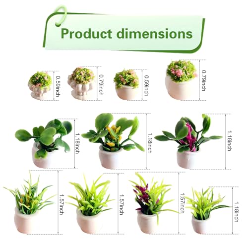 12 PCS Mini Car Plant Decor, Miniature Bonsai Faux Flower Potted Plants for Dashboard Decoration, Universal Cars Interior Decoration Gift (Green)