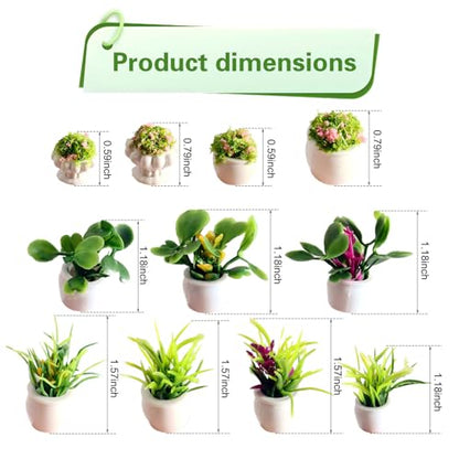 12 PCS Mini Car Plant Decor, Miniature Bonsai Faux Flower Potted Plants for Dashboard Decoration, Universal Cars Interior Decoration Gift (Green)