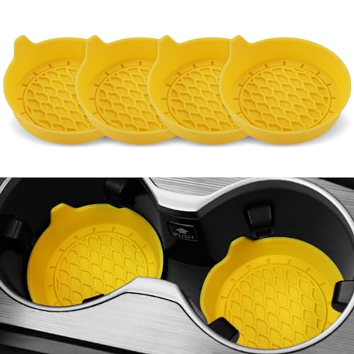SINGARO Car Cup Holder Coaster, Silicone Cup Holder Insert, Universal Non-Slip Cup Holders, Car Accessories Interior for Women and Man 4 Pack Yellow - color: Yellow