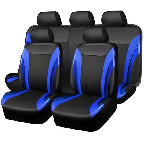 CAR PASS Jelly Leather Car Seat Covers Full Set,Waterproof Faux Leather Automotive Seat Covers for Cars,Airbag Compatible,Sporty Universal Fit for SUV,Van,Sedan,Truck(Black and Blue) - color: Black Blue