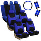 FH Group Light & Breezy Cloth Car Seat Covers, 7 Seater Three Row Set- Airbag & Split Ready -Universal for Cars Trucks and SUVs Blue/Black - color: Blue
