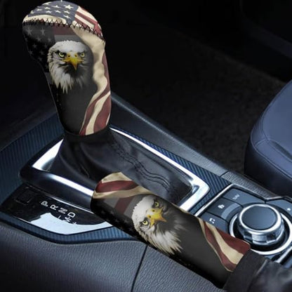 Bulopur Car Shifter Gear Hand Brake Trim Cover Set for Most Cars Van SUV Sedan Truck Auto Accessories - color: American Flag Bald Eagle