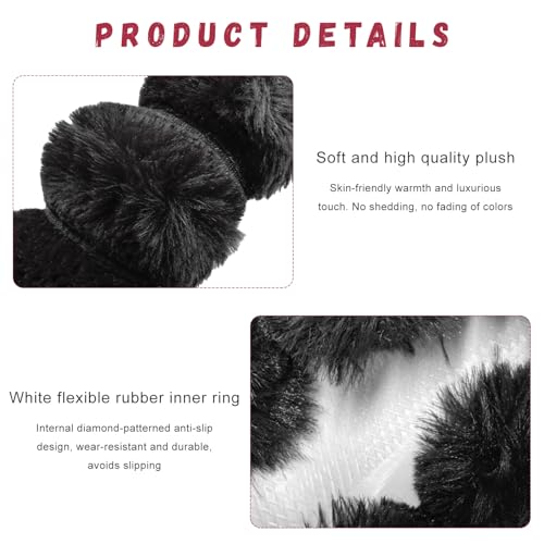 Fluffy Car Steering Wheel Cover, Soft Warm Plush Vehicle Steering Wheel Protector, 14.5-15 Inches Cute Anti-Slip Automotive Handle Cover for Women Girl, Car Accessories (Black) - color: Black