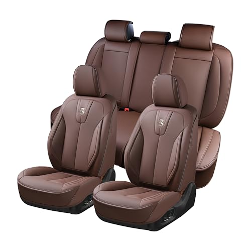 Leather Seat Covers Full Set, Waterproof Seat Cover for Cars 5 Seats, Luxury Leatherette Car Seat Cushion, Front and Rear Protectors Automotive Seat Covers for Sedan SUV Pick-up Truck, Brown - color: Brown, size: Full Set