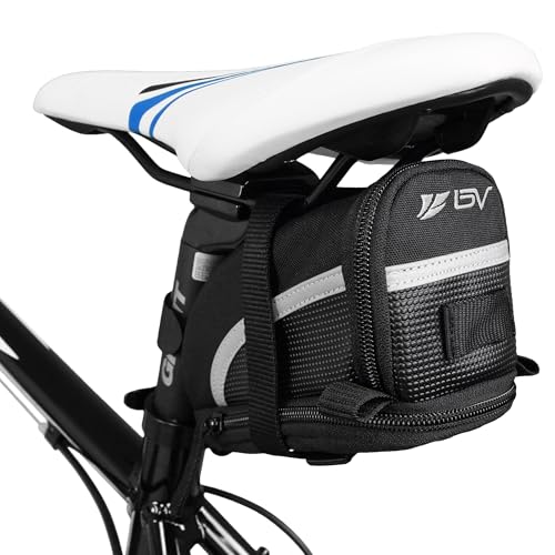 BV Strap-On Bike Bag with Reflective Material - Saddle Bag with Seperate Divider for Small Items for All Your Essentials - Bike Pouch with Taillight Hanger for Maximum Safety - size: Large, style: Cycling Bag