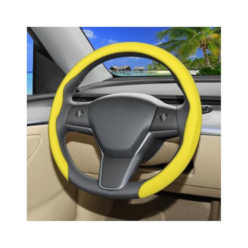 Car Steering Wheel Cover, Non-Slip 15 Inch Breathable Automotive Wheel Protector, Enhanced Driving Comfort Vehicle Interior Steering Cover Accessories, Universal for Truck SUV (Yellow) - color: Yellow