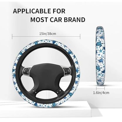 Sea Turtle Steering Wheel Cover Elastic Non-Slip Car Steering Wheel Covers with Seat Belt Shoulder Pad for Women Men