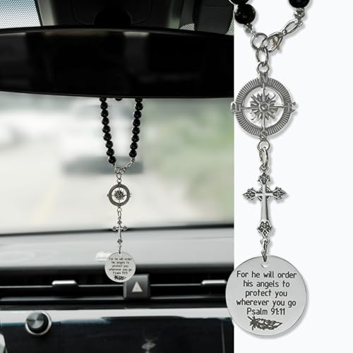 Rislobx Cross Hanging Ornaments for Car Rear View Mirror, Metal Cross Car Charm Pendant Rear View Mirror Hanger Decor for Lover Family Christian Gifts - color: Cross