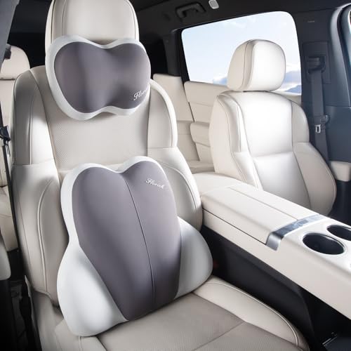 FLORICH Lumbar Support with Car headrest Back Pillow for Chairs Headrest Pillow for Car Ergonomic Ultrathick Memory Foam Back Pillow for Office Chair-Dark Beige Grey - color: Dark Beige Grey, size: Lumbar+headrest