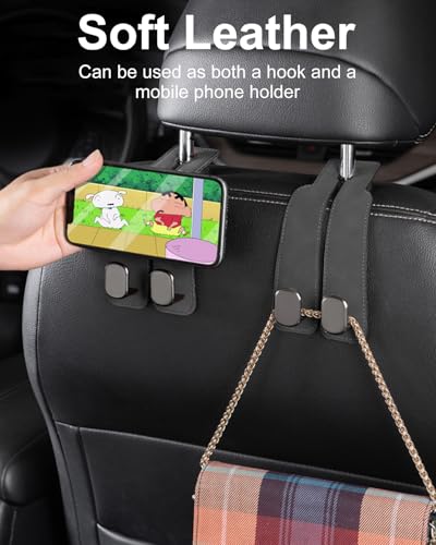 2 Pcs Car Hooks for Headrest, Adjustable Vehicle Seat Back Car Organizers and Storage Accessories, Universal Fit Double Metal Leather Purse Holder for Car (Grey) - color: Gray