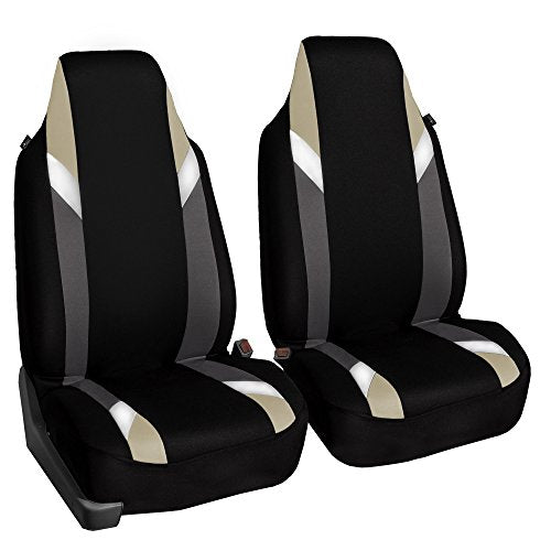 FH Group Front Set Cloth Car Seat Covers for Bucket Seats, 1-Piece Seat Cover, Universal Fit, Airbag Compatible, SUV, Van, Seat Covers, Beige