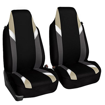 FH Group Front Set Cloth Car Seat Covers for Bucket Seats, 1-Piece Seat Cover, Universal Fit, Airbag Compatible, SUV, Van, Seat Covers, Beige